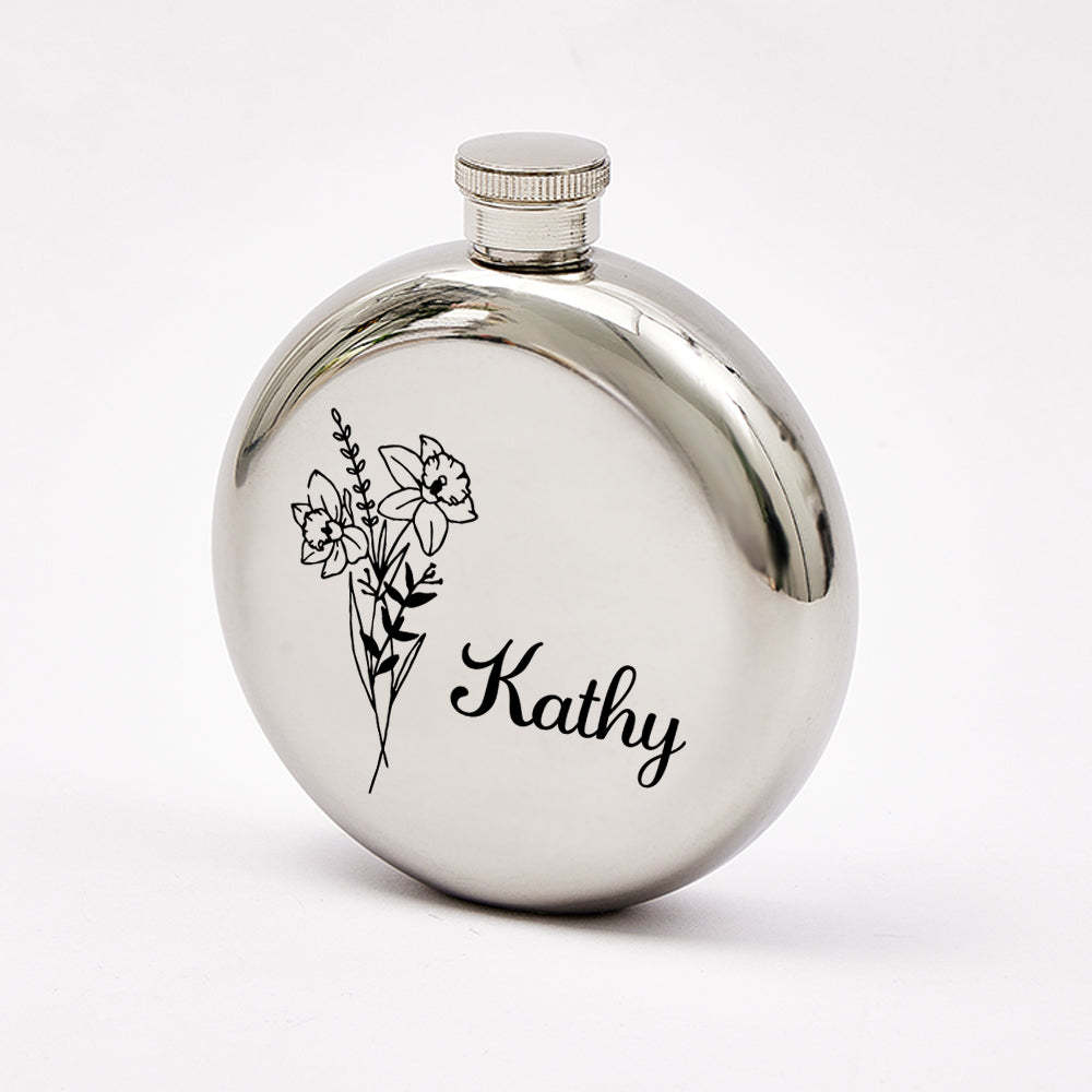 Personalized Name Flask with Birth Flower Custom Flask Gift for Bridesmaid Bachelorette Friends - SantaSocks