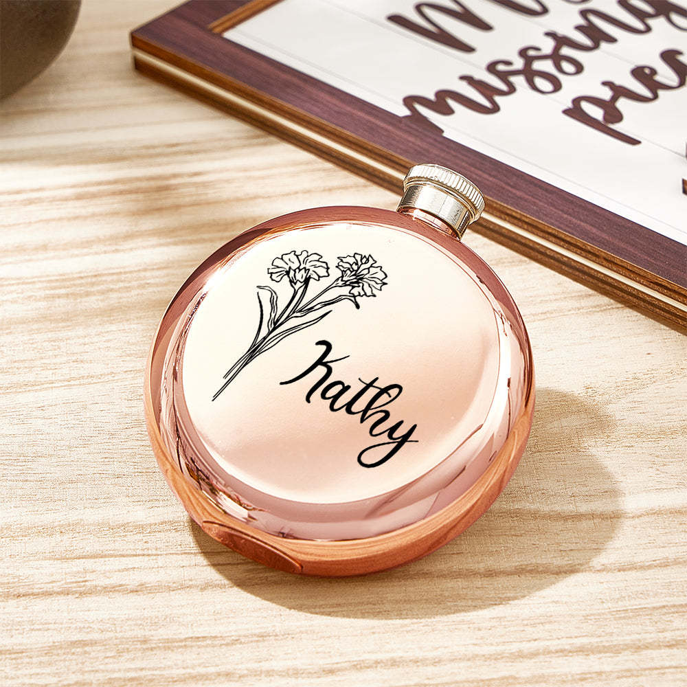 Personalized Name Flask with Birth Flower Custom Flask Gift for Bridesmaid Bachelorette Friends - SantaSocks