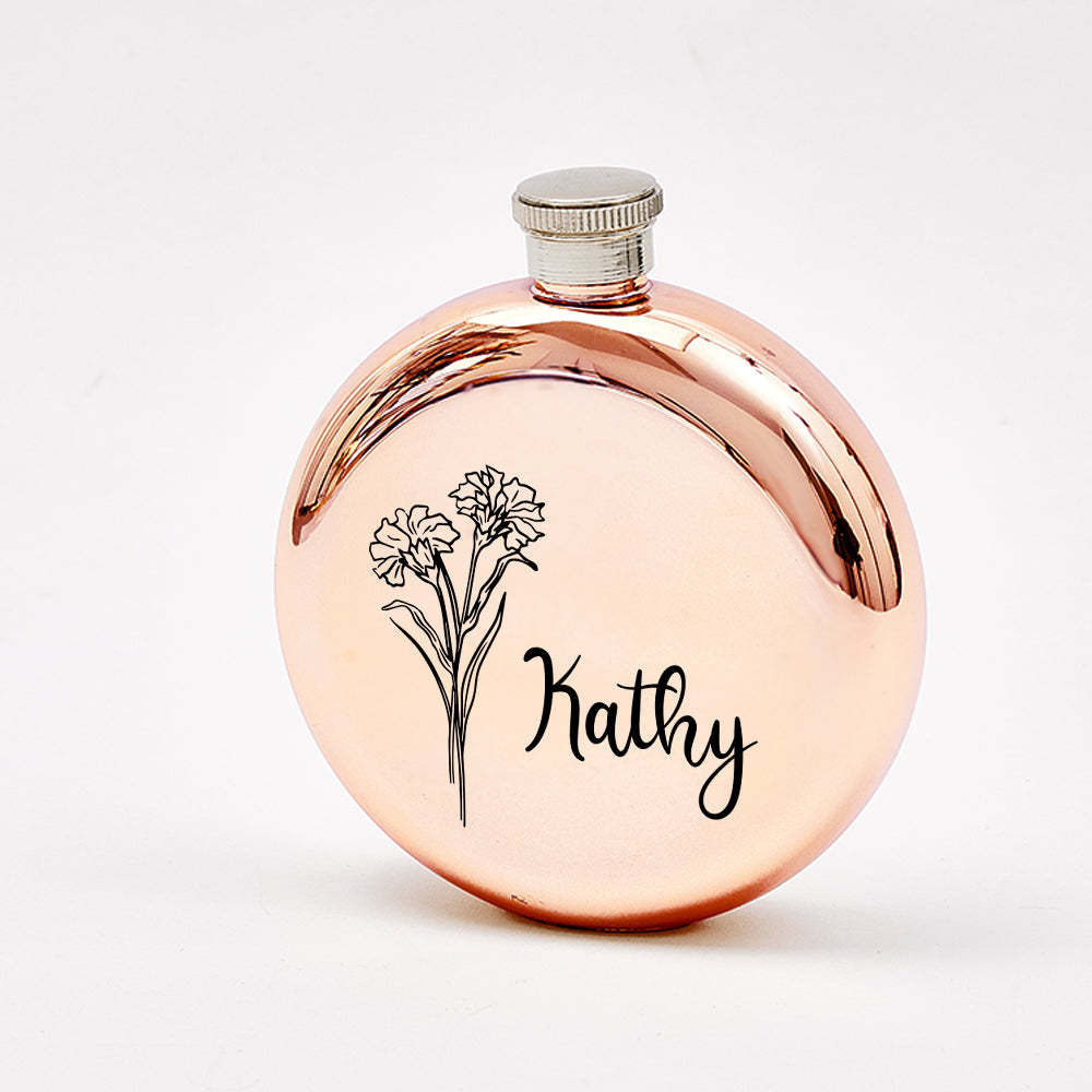 Personalized Name Flask with Birth Flower Custom Flask Gift for Bridesmaid Bachelorette Friends - SantaSocks