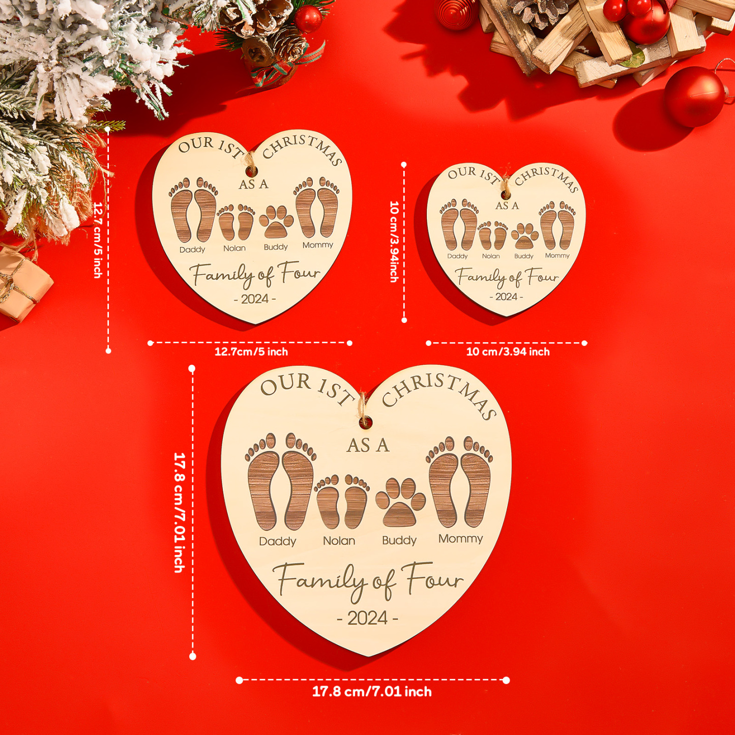 Personalized  Heart Wooden Ornament Our 1ST Christmas Family Christmas Gift 