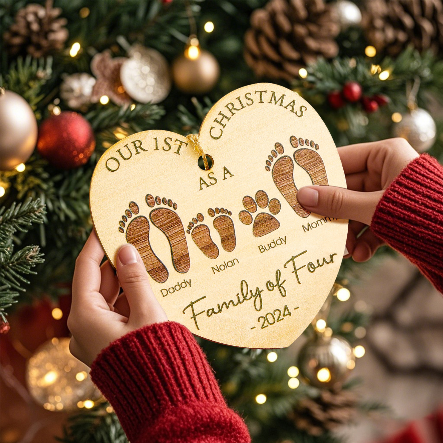 Personalized  Heart Wooden Ornament Our 1ST Christmas Family Christmas Gift 