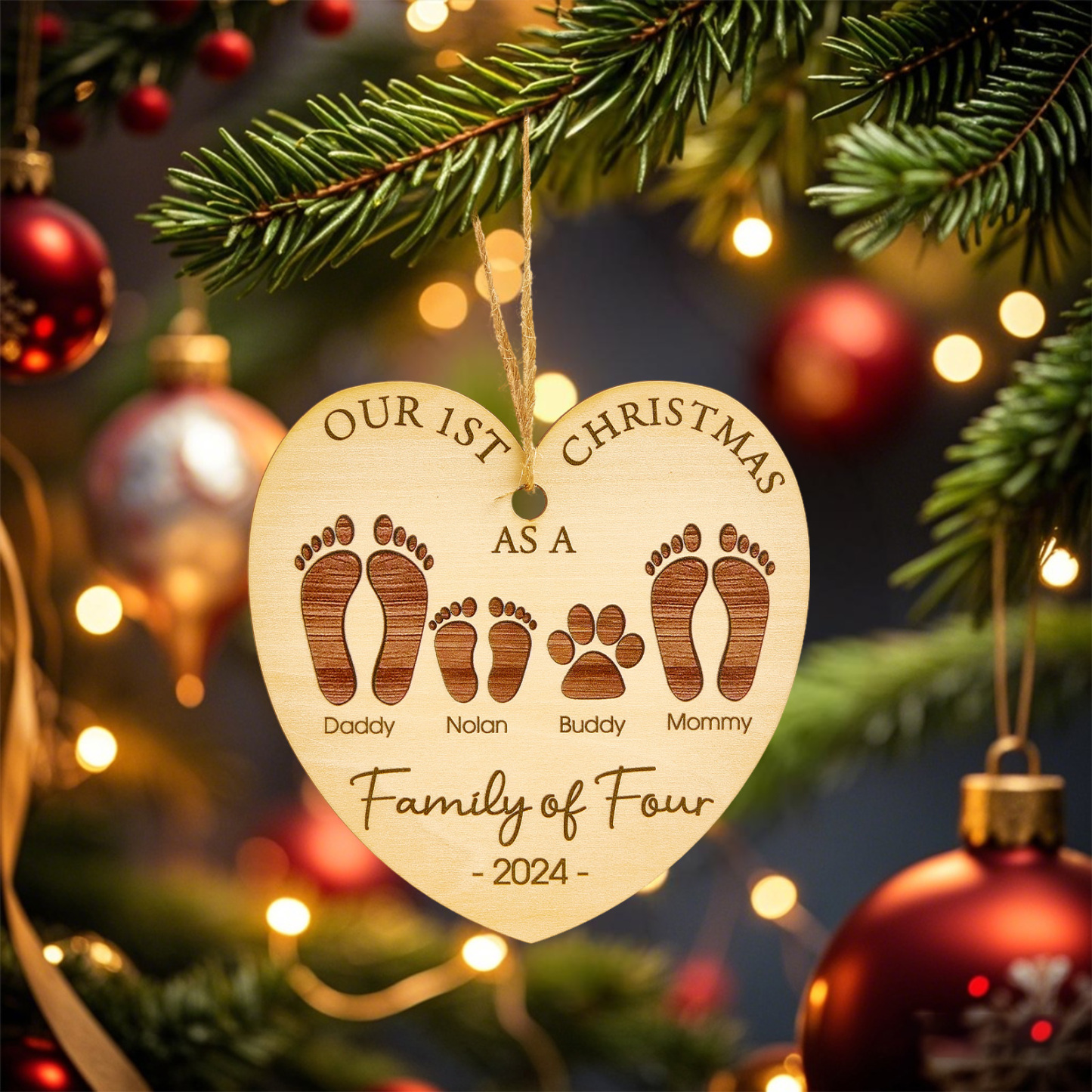 Personalized  Heart Wooden Ornament Our 1ST Christmas Family Christmas Gift 