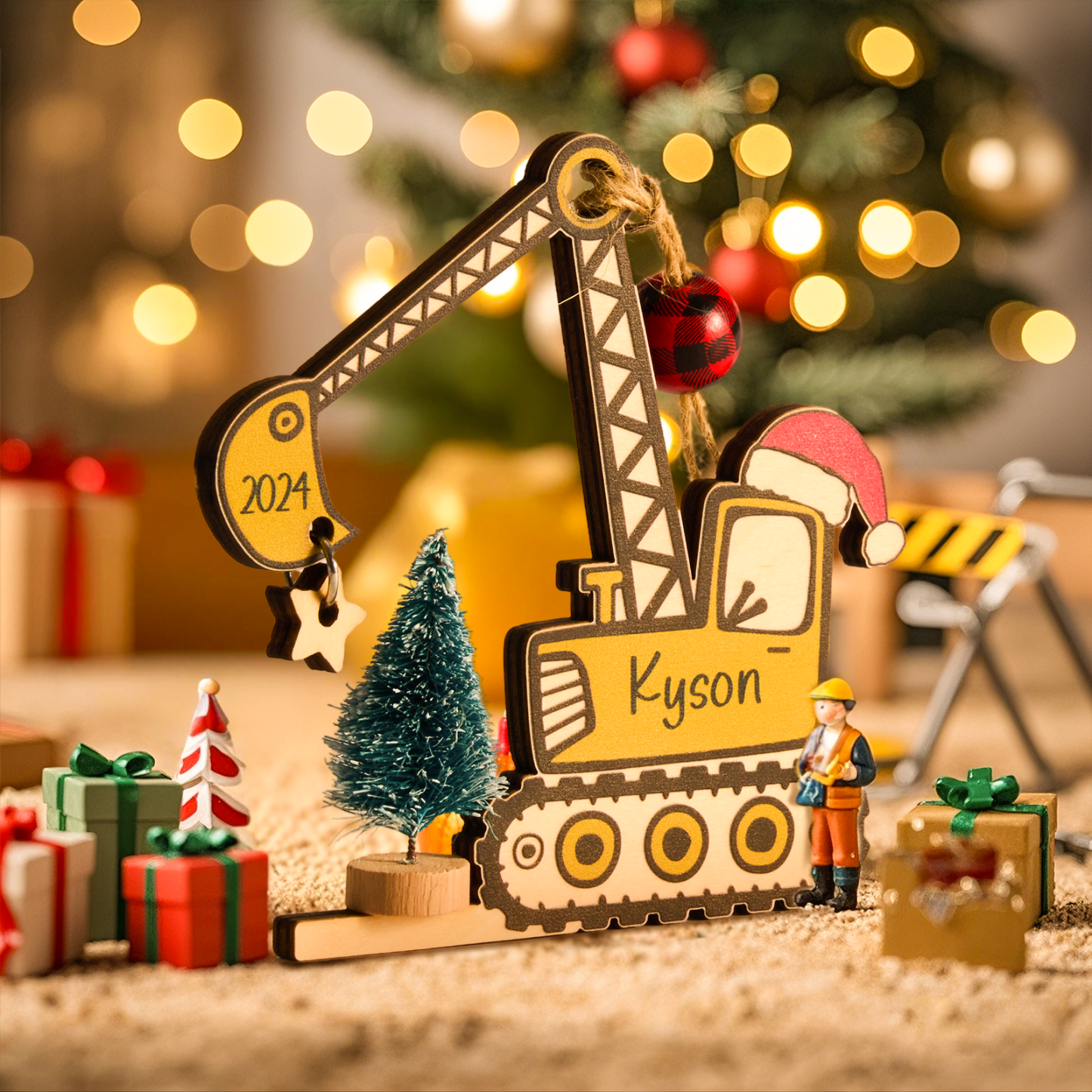 Personalized Excavator Ornament with 3d Tree Christmas Ornament