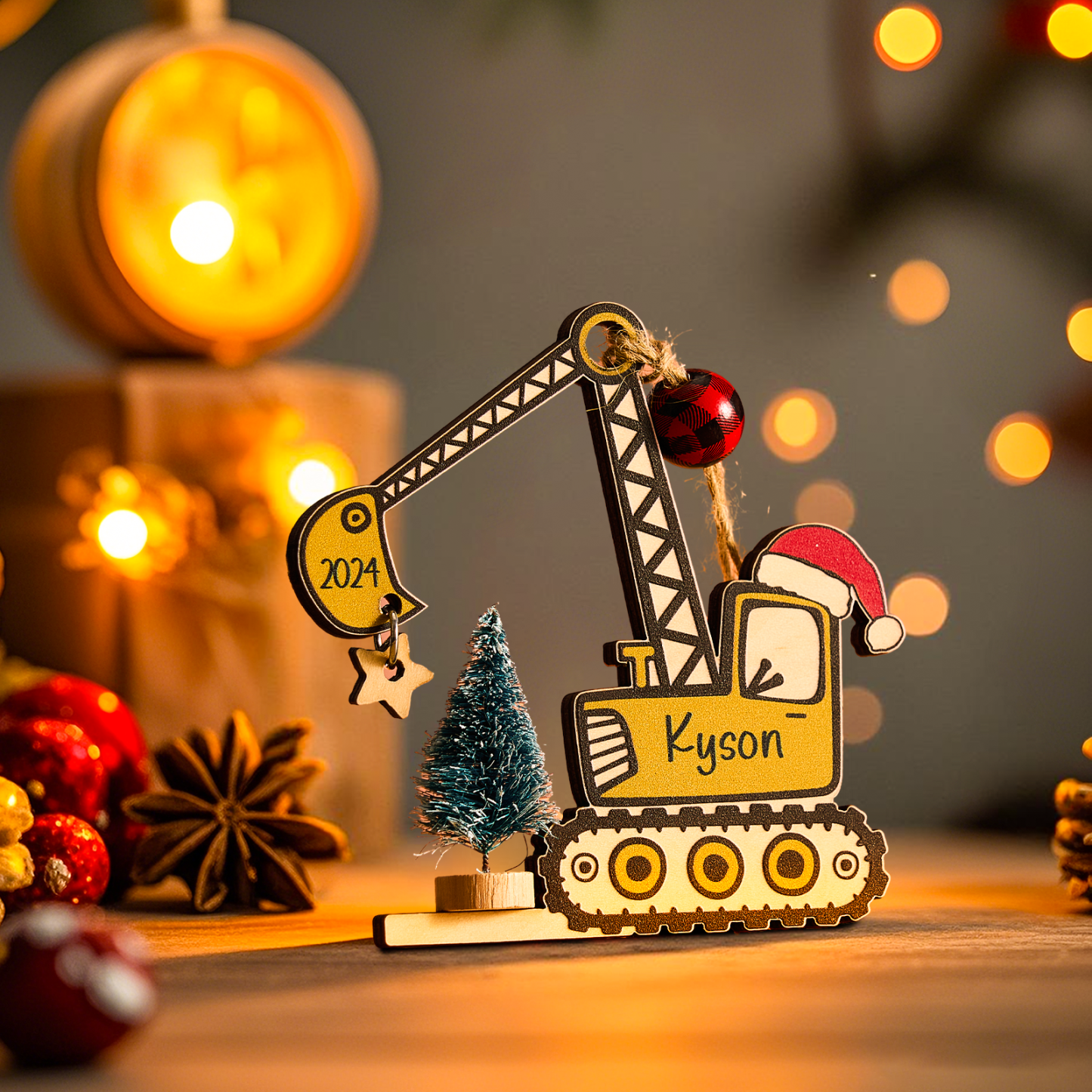 Personalized Excavator Ornament with 3d Tree Christmas Ornament