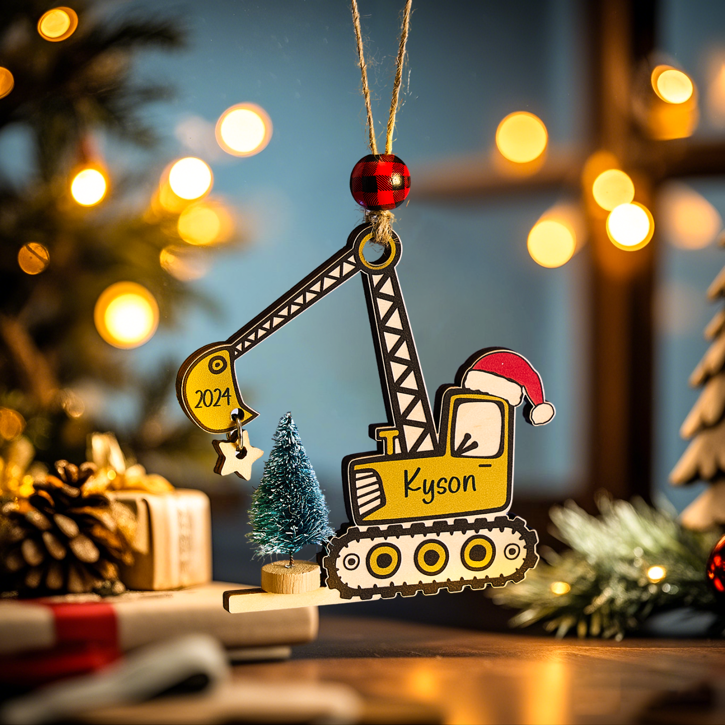 Personalized Excavator Ornament with 3d Tree Christmas Ornament