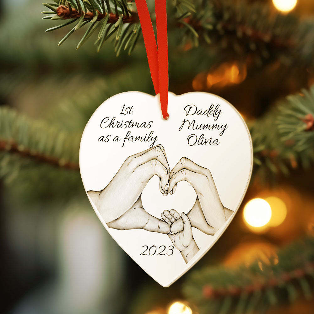 Custom Christmas Tree Decor Personalized Name Heart Ornament First Christmas as a Family