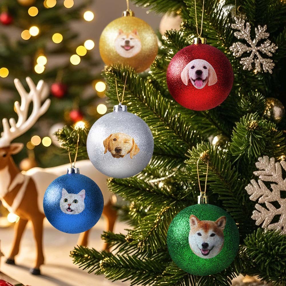 Custom Pet portrait Ornament Christmas Ball Dog  Personalised Cat Memorial Ornament