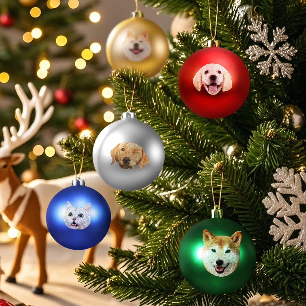 Custom Pet portrait Ornament Christmas Ball Dog  Personalised Cat Memorial Ornament