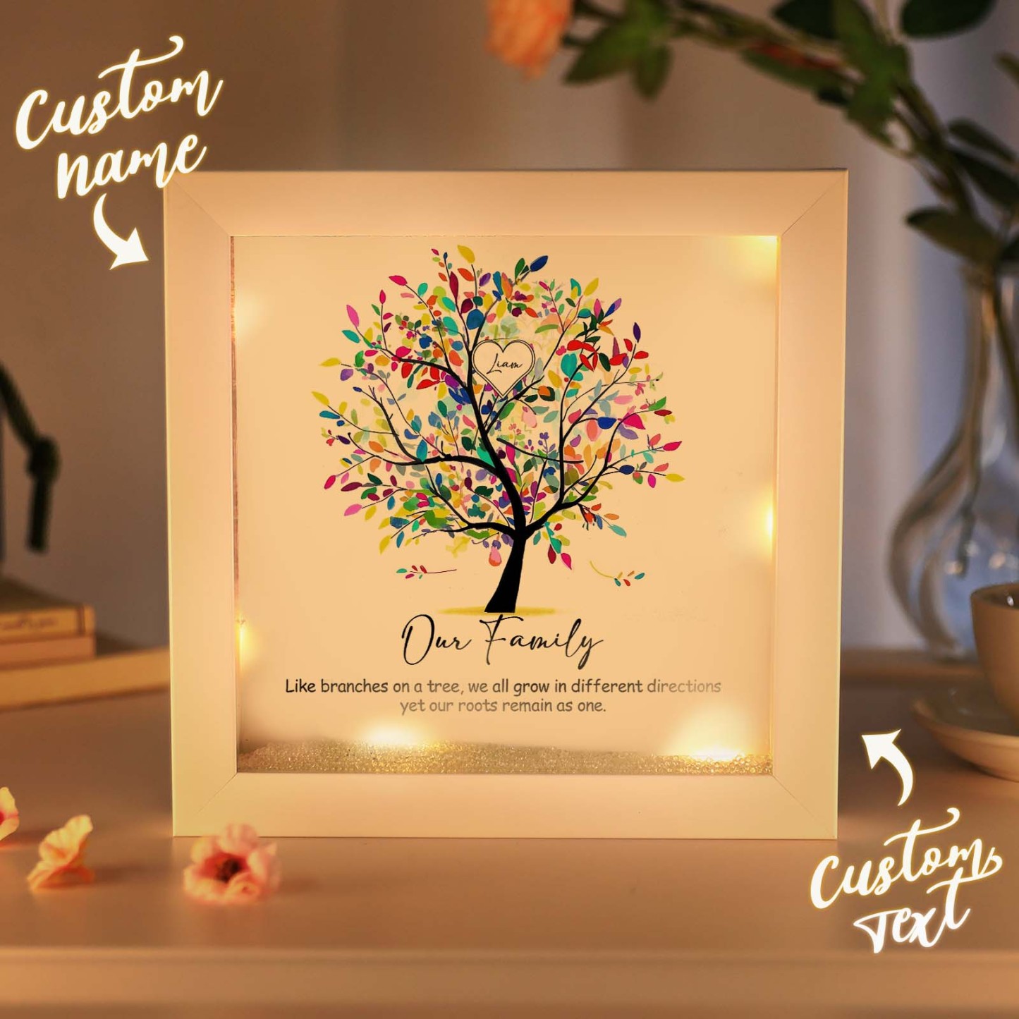 Mother's Day Gift Personalized Family Tree Plaque Decor with Lights Engrave Name Gift for Mom