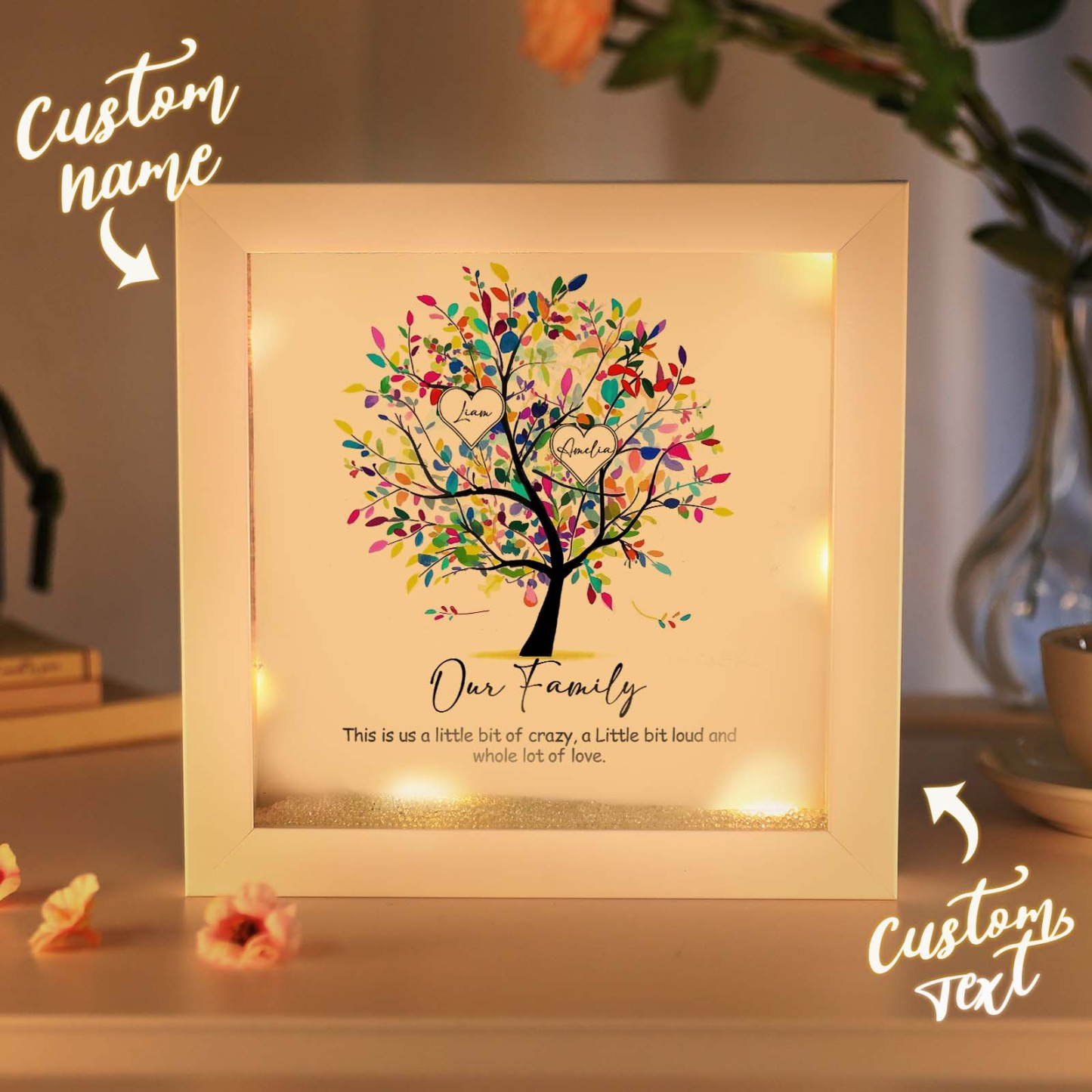 Mother's Day Gift Personalized Family Tree Plaque Decor with Lights Engrave Name Gift for Mom - SantaSocks