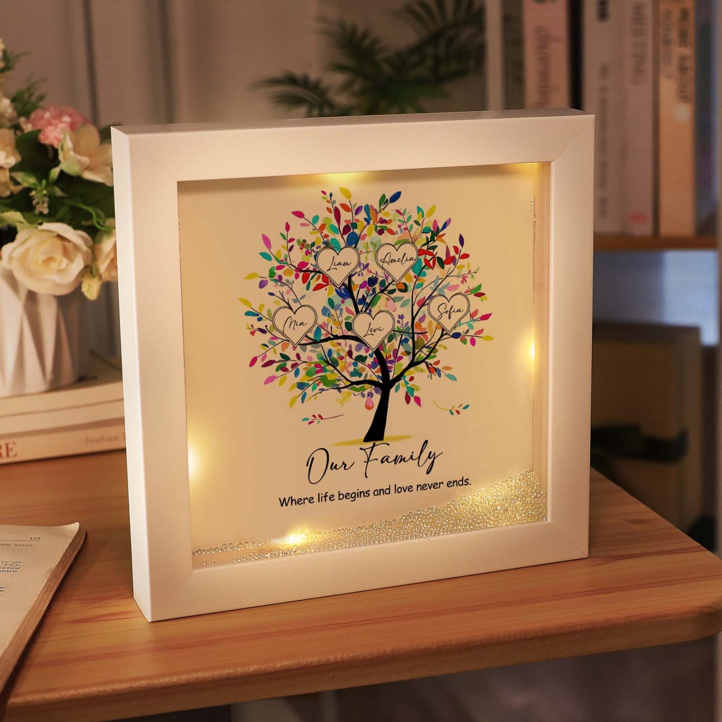 Mother's Day Gift Personalized Family Tree Plaque Decor with Lights Engrave Name Gift for Mom - SantaSocks