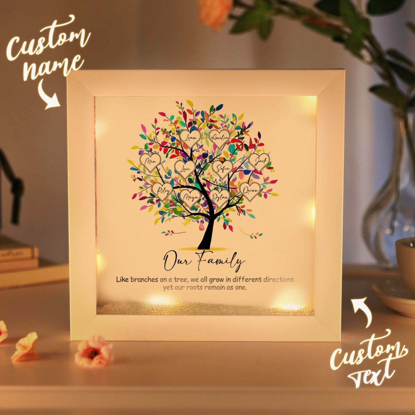 Mother's Day Gift Personalized Family Tree Plaque Decor with Lights Engrave Name Gift for Mom - SantaSocks
