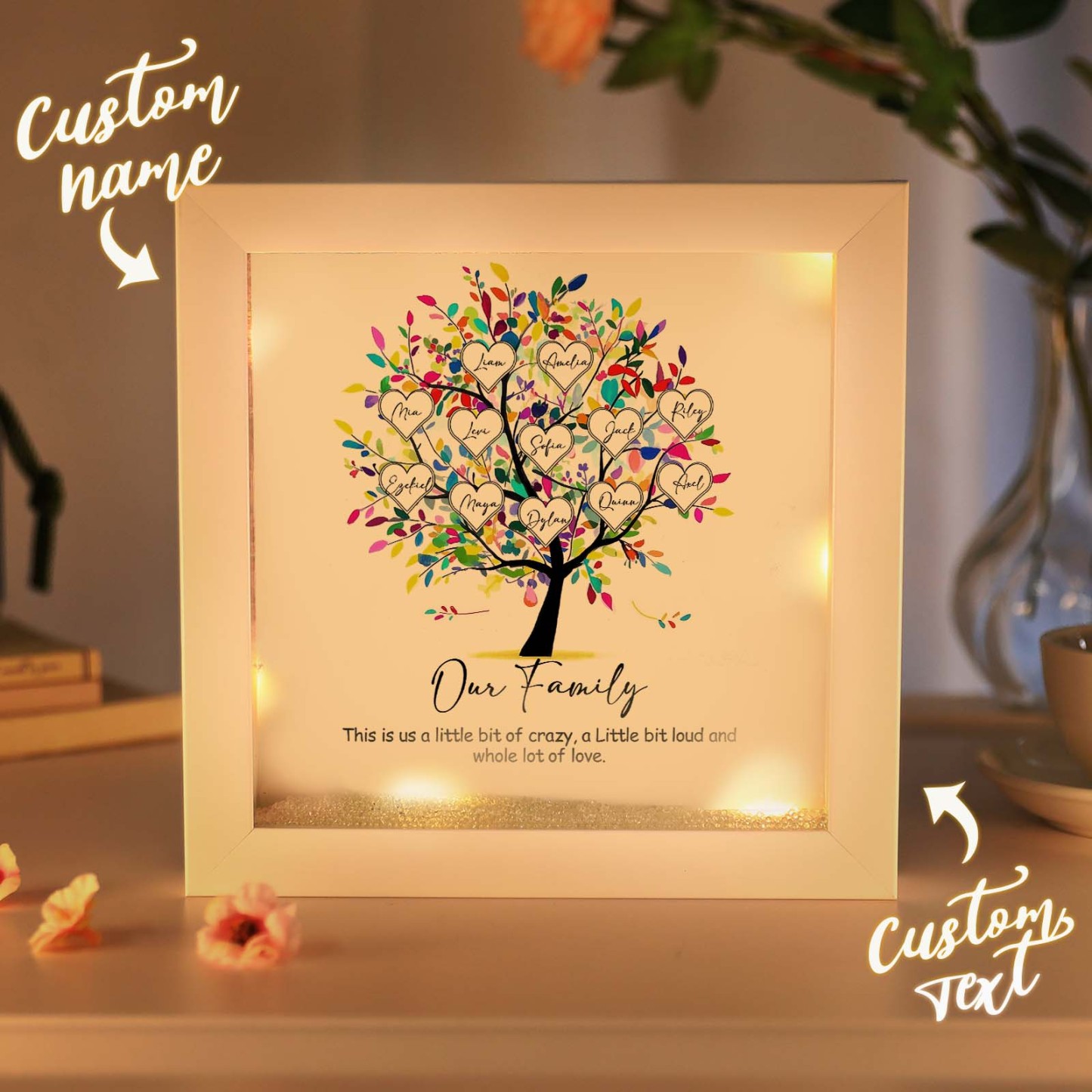Mother's Day Gift Personalized Family Tree Plaque Decor with Lights Engrave Name Gift for Mom - SantaSocks