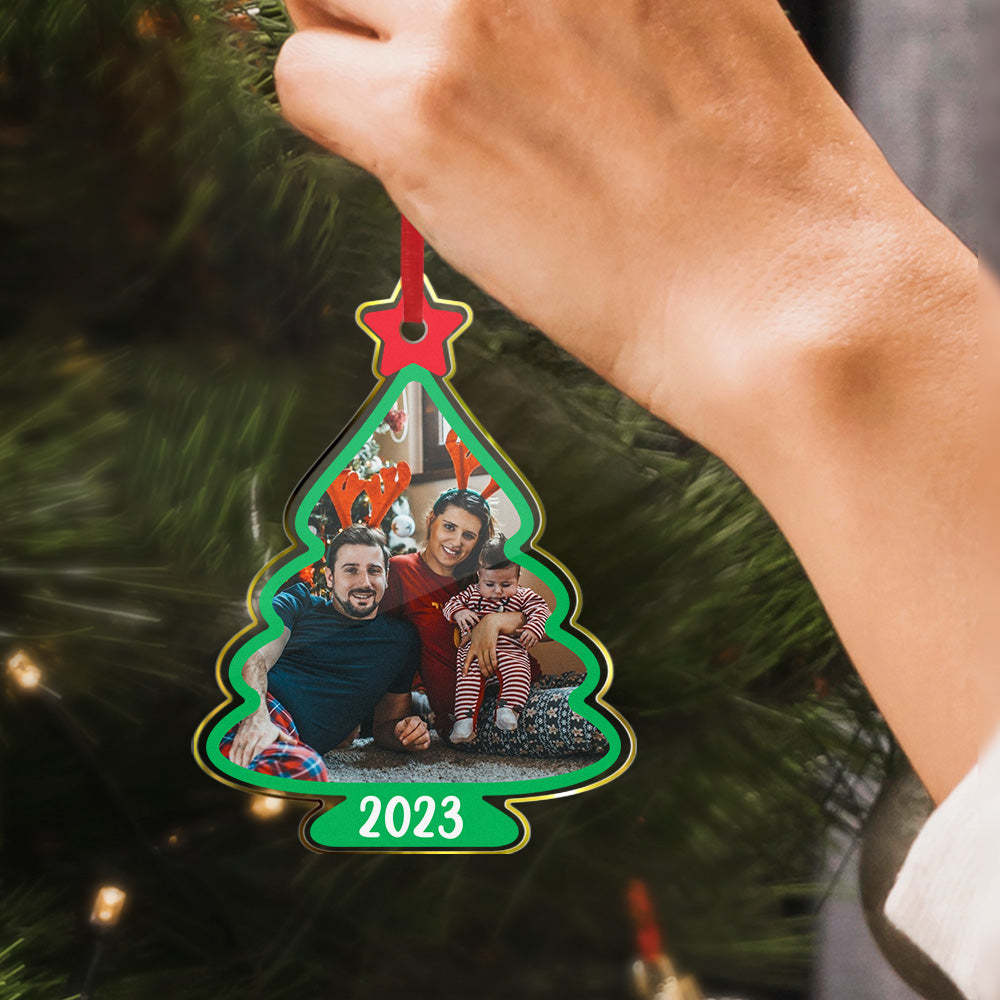 Custom Family Photo Christmas Tree Shaped Ornament Christmas Gift
