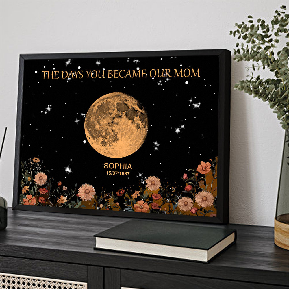 Mother's Day Gift Custom Moon Phase and Names Wooden Frame with Your Text - SantaSocks