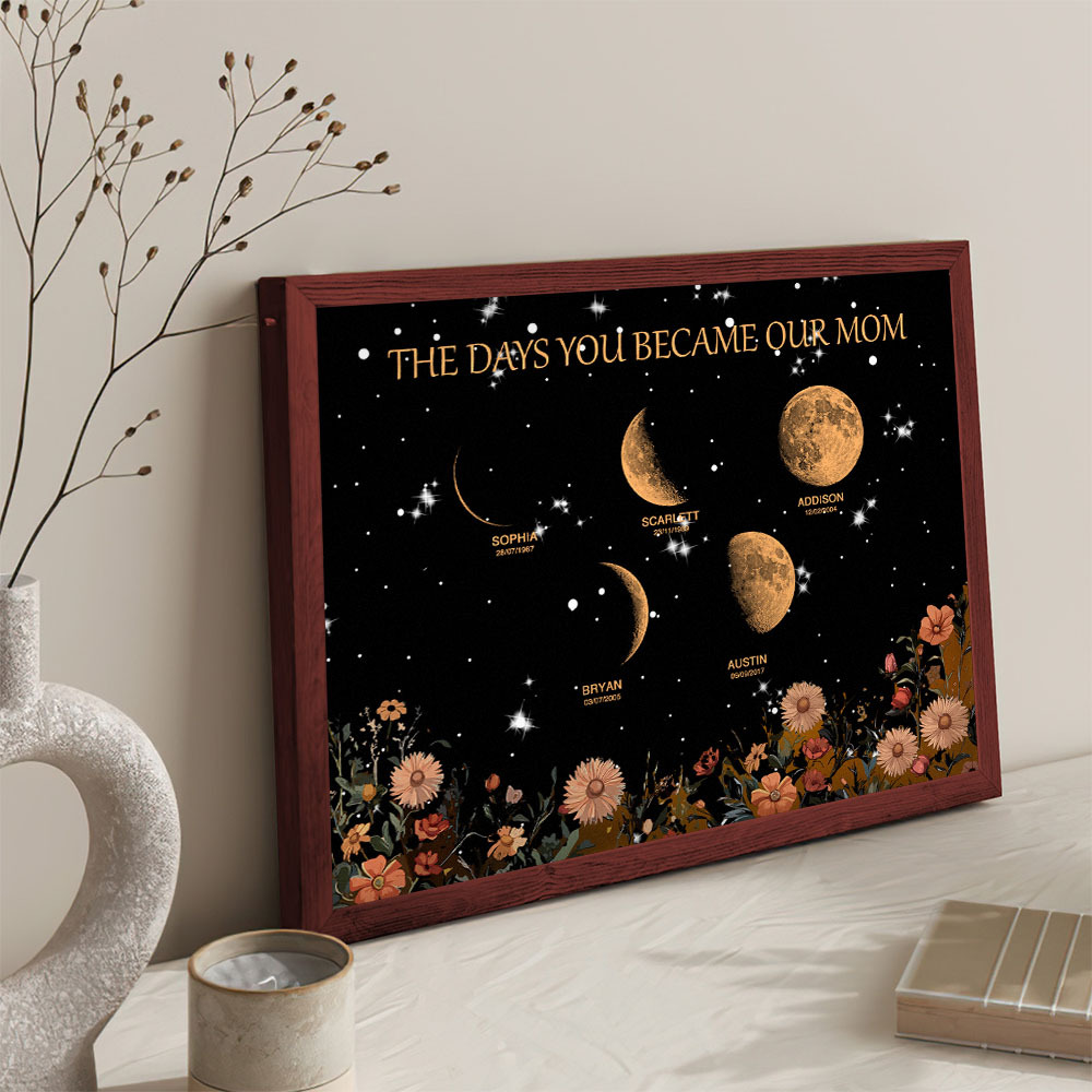 Mother's Day Gift Custom Moon Phase and Names Wooden Frame with Your Text - SantaSocks