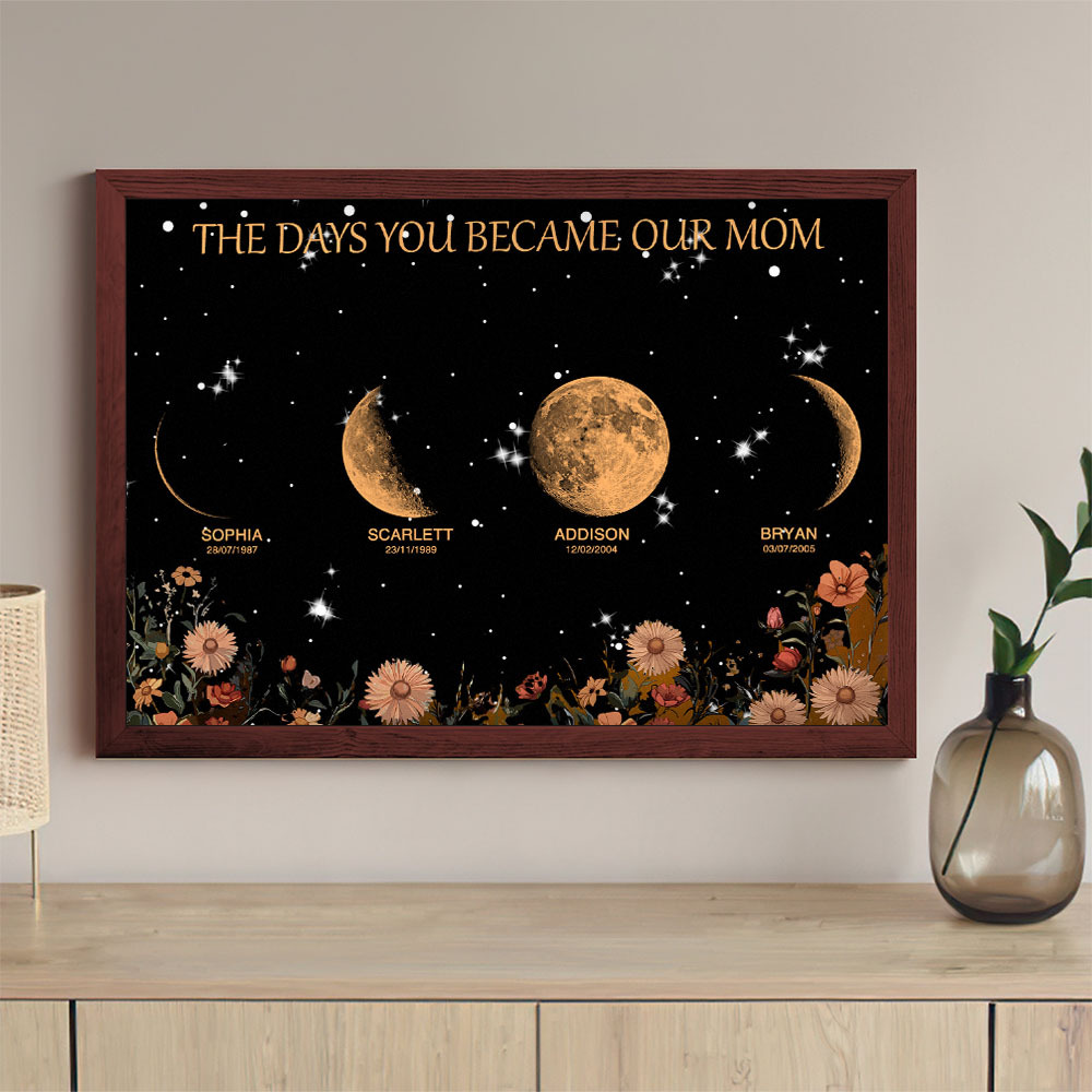 Mother's Day Gift Custom Moon Phase and Names Wooden Frame with Your Text
