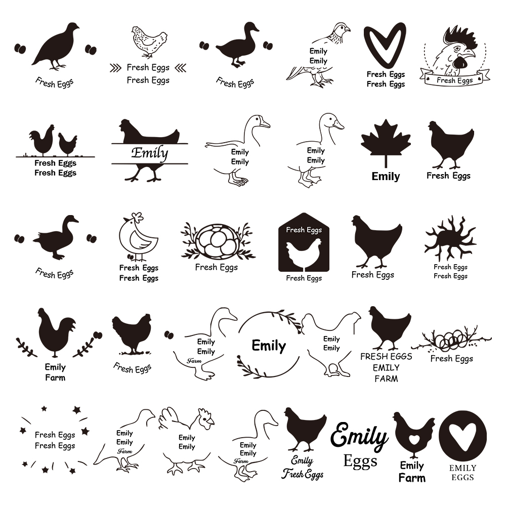 Personalized Chicken Silhouette Pattern Egg Stamp Farm Egg Label with Text and Box Birthday Mother's Day Father's Day Gift for Family Farmer Breeder