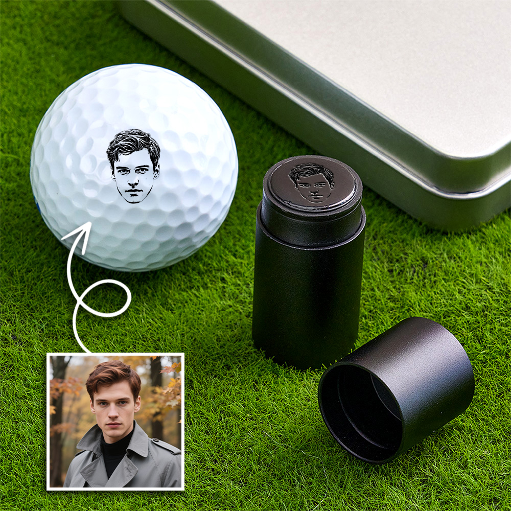 Personalized Photo Golf Ball Stamp with Metal Storage Box Birthday Father's Day Gift for Golf Player