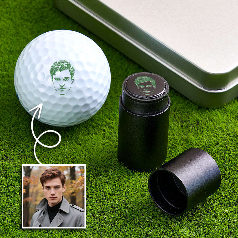 Personalized Photo Golf Ball Stamp with Metal Storage Box Birthday Father's Day Gift for Golf Player