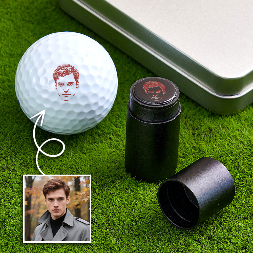 Personalized Photo Golf Ball Stamp with Metal Storage Box Birthday Father's Day Gift for Golf Player