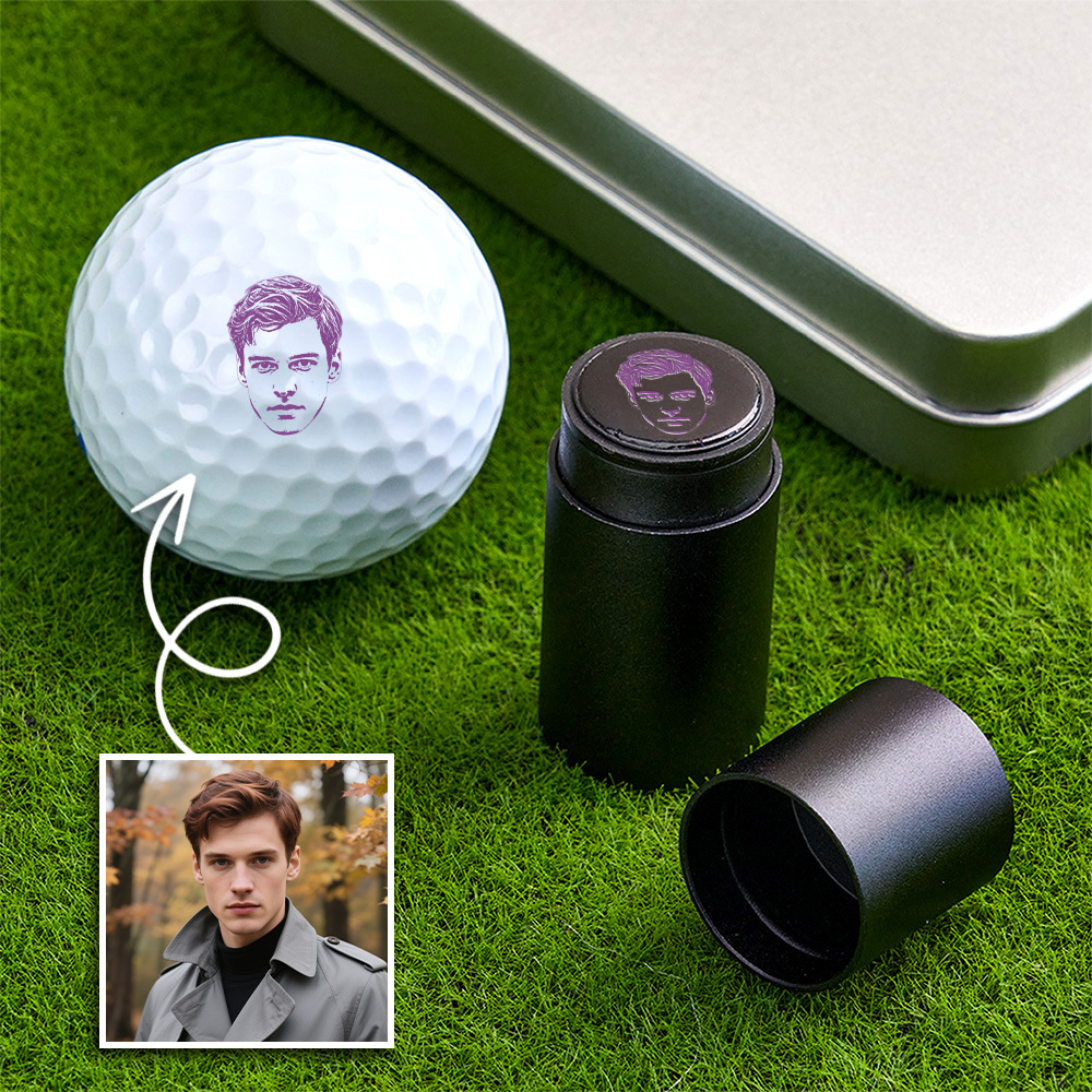 Personalized Photo Golf Ball Stamp with Metal Storage Box Birthday Father's Day Gift for Golf Player