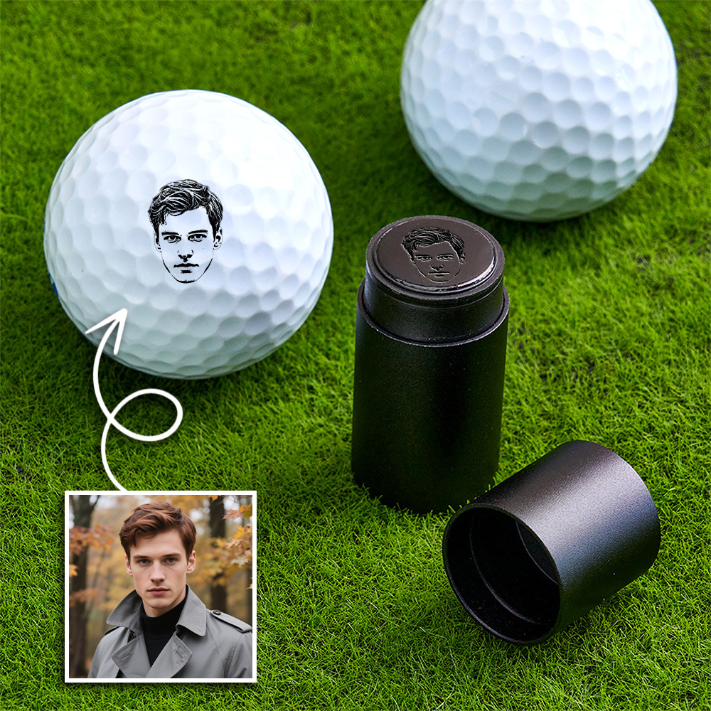 Personalized Photo Golf Ball Stamp with Metal Storage Box Birthday Father's Day Gift for Golf Player