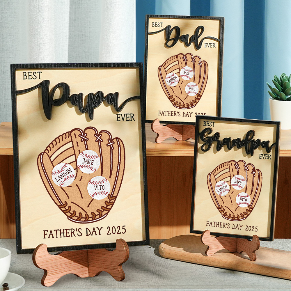 Father's Day Gift Custom Engraved Wooden Baseball Plaque Decor with Stand Personalized Memorabilia Gift For Dad - SantaSocks