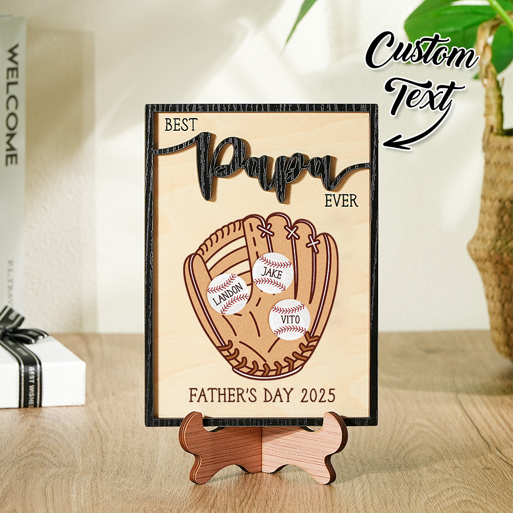 Father's Day Gift Custom Engraved Wooden Baseball Plaque Decor with Stand Personalized Memorabilia Gift For Dad - SantaSocks