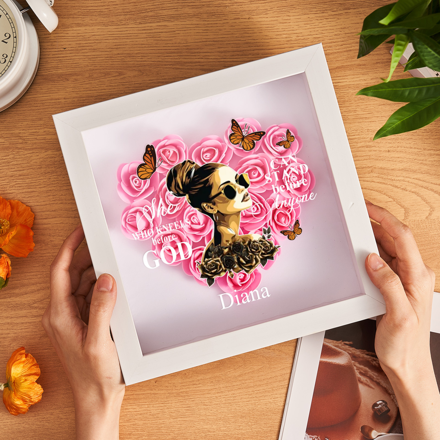 She Who Kneels Before God | Personalized Heart Flower Shadow Box