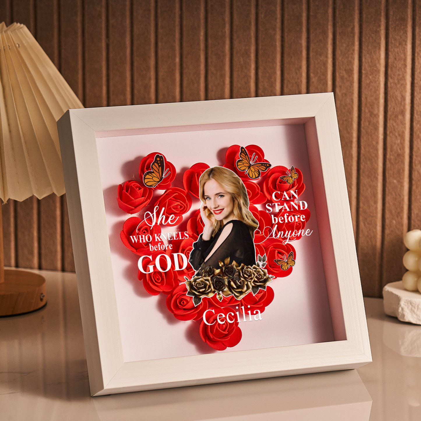 She Who Kneels Before God | Personalized Heart Flower Shadow Box