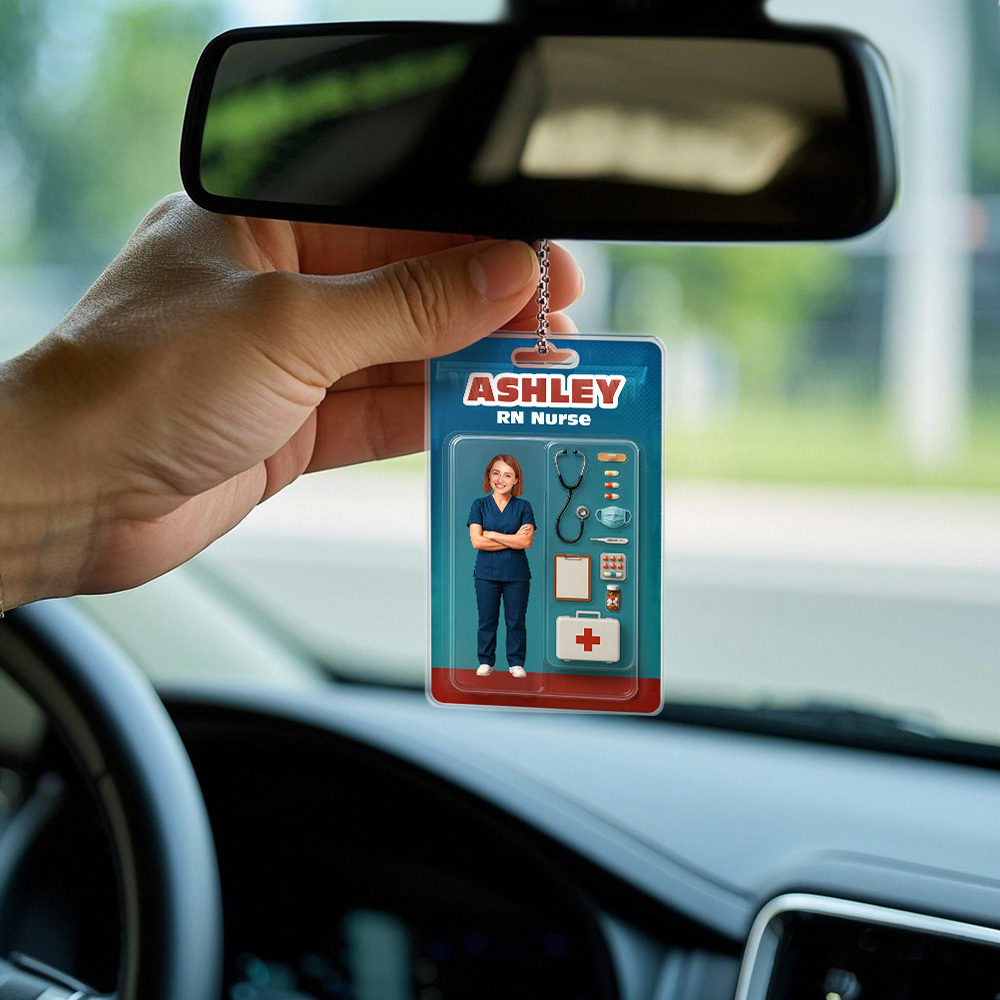 Custom 3D Effect Action Figure Customizable Head  Packaging Toy Box Style Art Gift Personalized Acrylic Car Hanger Nurses Day Gift for Nurse - SantaSocks