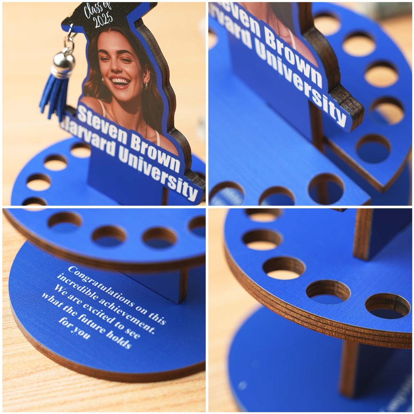 Personalized Graduation Cap Photo Wooden Cake Money Holder with Text Graduation Gift for Class of 2025 Graduates