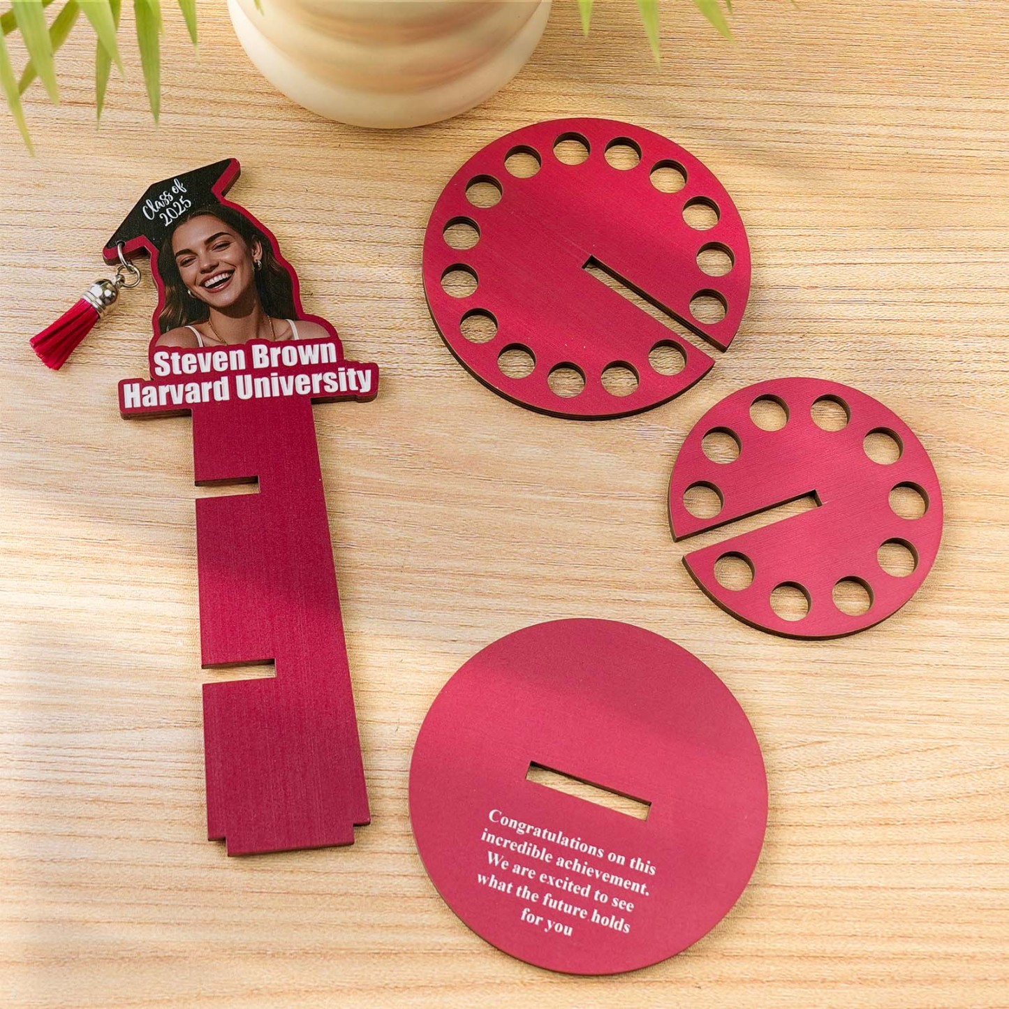 Personalized Graduation Cap Photo Wooden Cake Money Holder with Text Graduation Gift for Class of 2025 Graduates