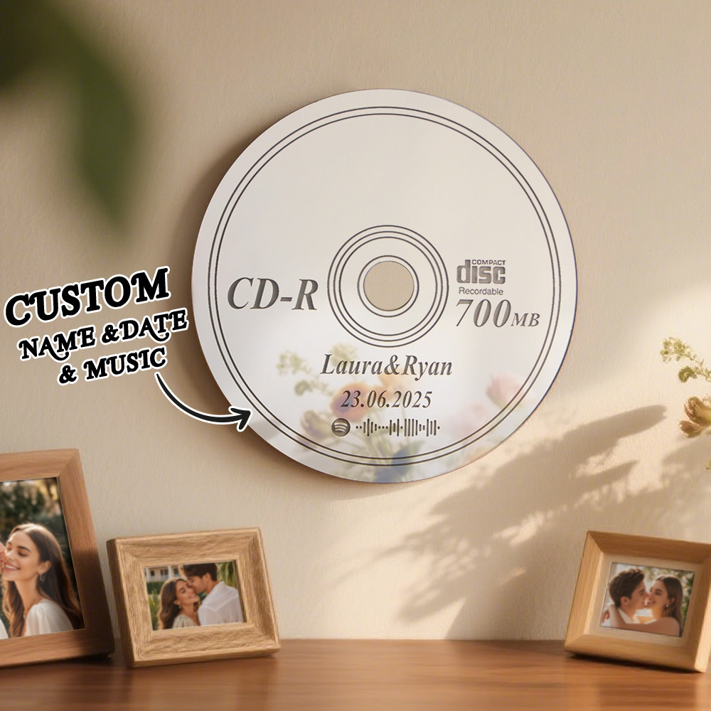 Custom Names and Music Mirror Art for Wall CD Mirror Art Deco Housewarming Gift Mirrored Wall Decor Bedroom Mirror - SantaSocks