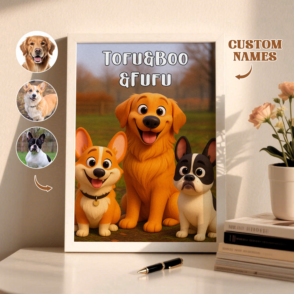 Custom Pets Photo Cartoon Wooden Frame Decorations Cute Pet Decor Plaque Gifts - SantaSocks