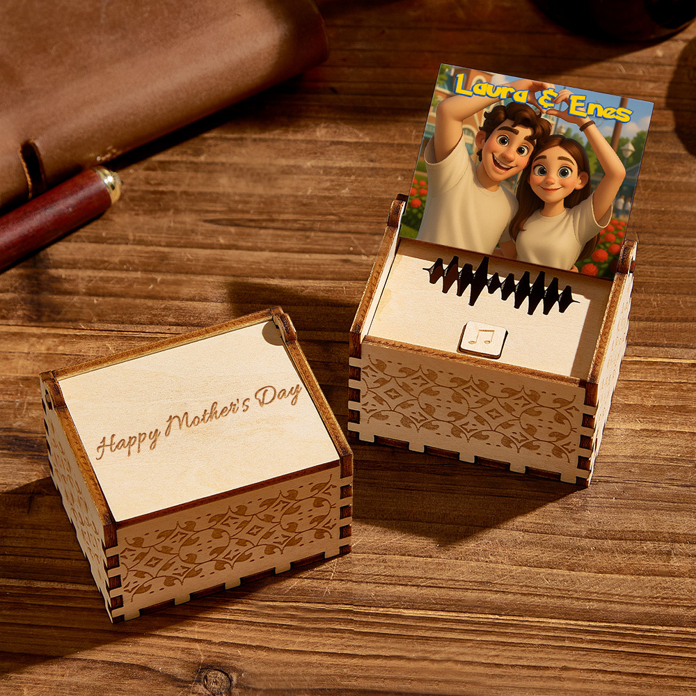 Personalized Digital Music Box Any song Tune or Voice Custom Anime Photo Wooden Photo Music Box with Text Anniversary Gifts - SantaSocks