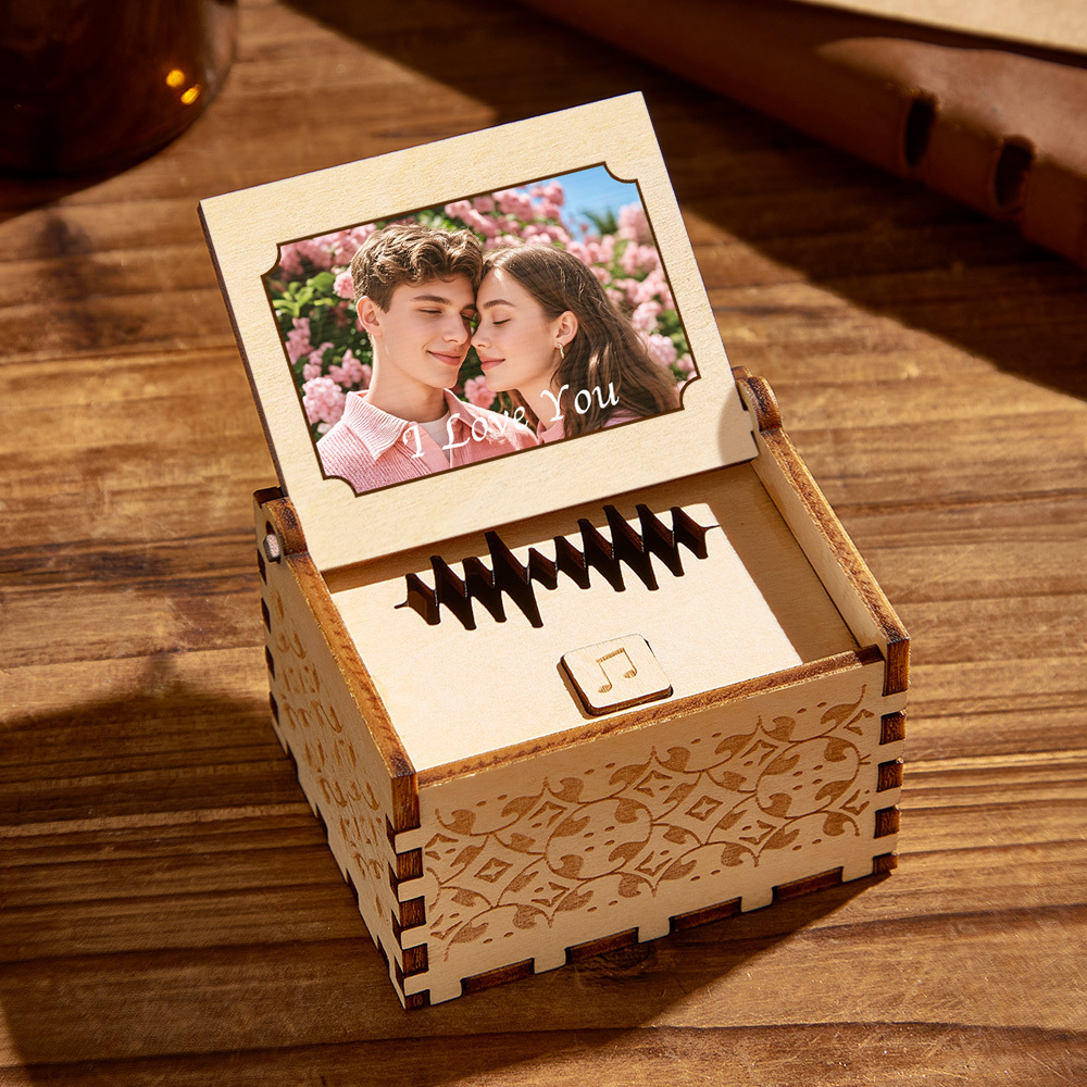 Personalized Digital Music Box Any song Tune or Voice Custom Photo Wooden Photo Music Box with Text Anniversary Gifts - SantaSocks