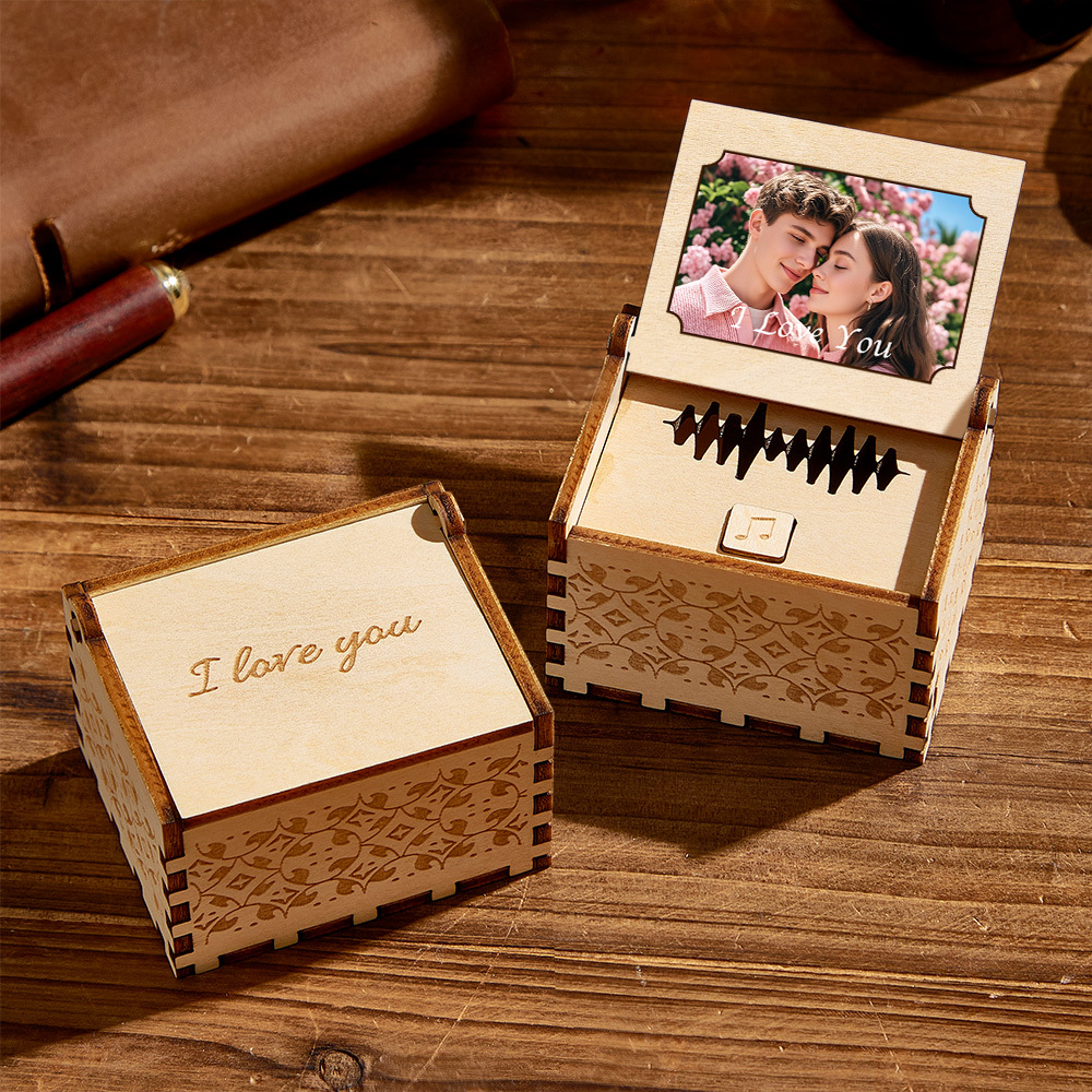 Personalized Digital Music Box Any song Tune or Voice Custom Photo Wooden Photo Music Box with Text Anniversary Gifts - SantaSocks