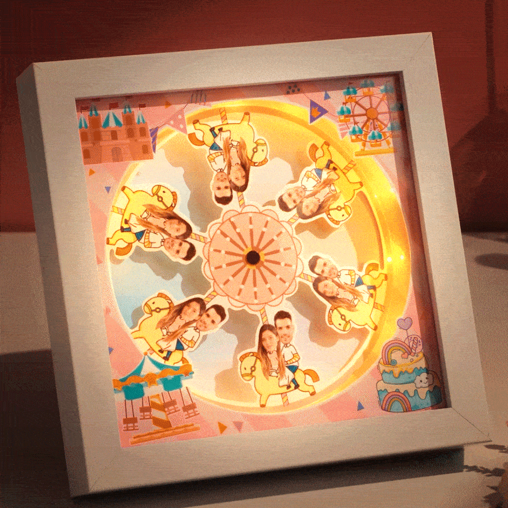 Custom Photo Ferris Wheel Couple Face Frame with Light Valentine's Gift - SantaSocks