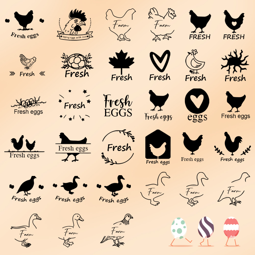 Personalized Chicken Silhouette Pattern Egg Stamp Farm Egg Label with Text and Box Birthday Mother's Day Father's Day Gift for Family Farmer Breeder