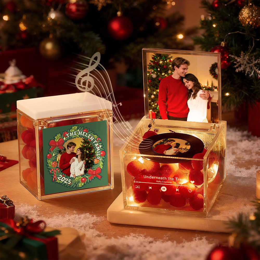 Premium Mini Music Record Auto-Music Player Custom Photo with Light Personalized Music Acrylic Box