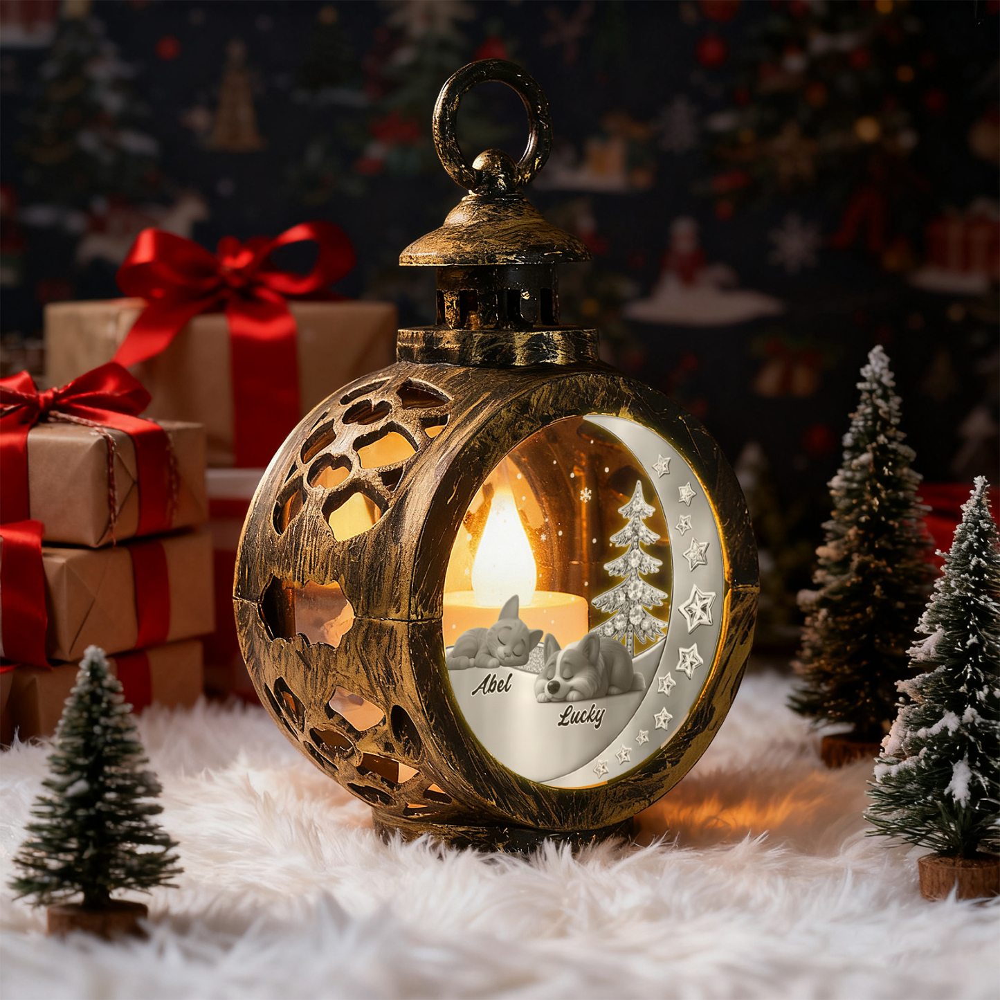 Custom 3D Effect Christmas Lantern Beside You -Personalized Christmas Gifts for Pet Lovers - SantaSocks