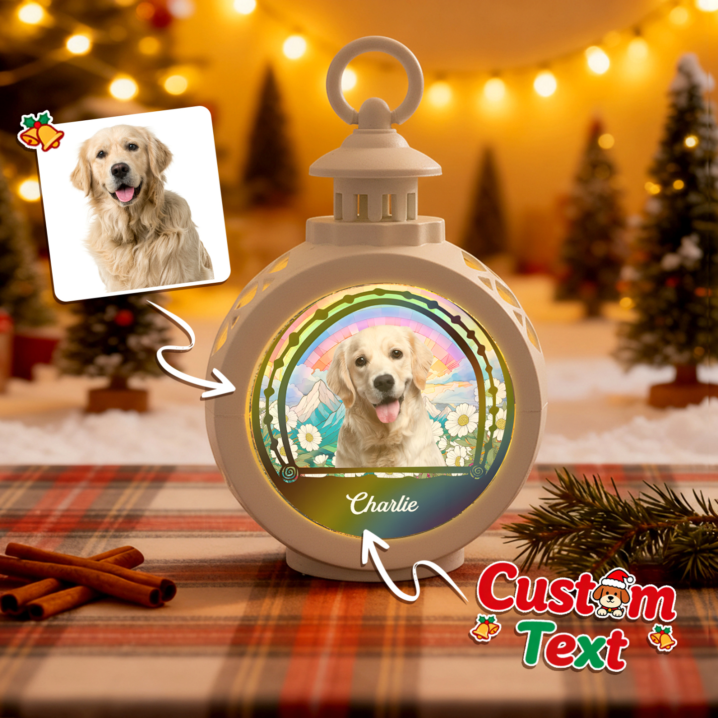 Custom 3D Effect Christmas Lantern Beside You -Personalized Christmas Gifts for Pet Lovers - SantaSocks