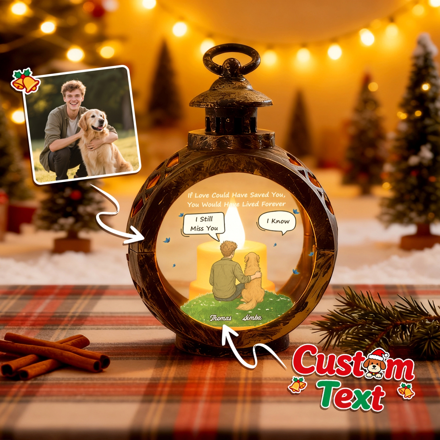 Custom 3D Effect Christmas Lantern Beside You -Personalized Christmas Gifts for Pet Lovers - SantaSocks