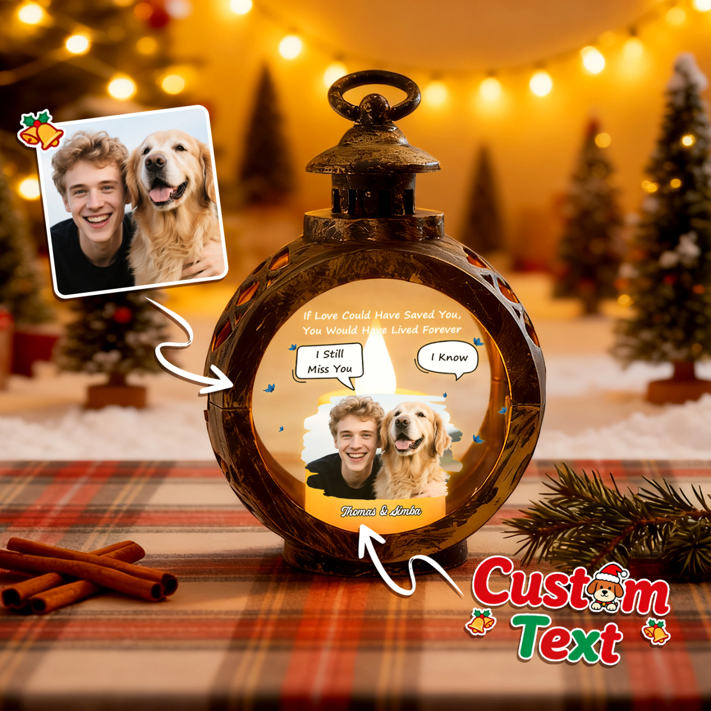 Custom 3D Effect Christmas Lantern Beside You -Personalized Christmas Gifts for Pet Lovers - SantaSocks