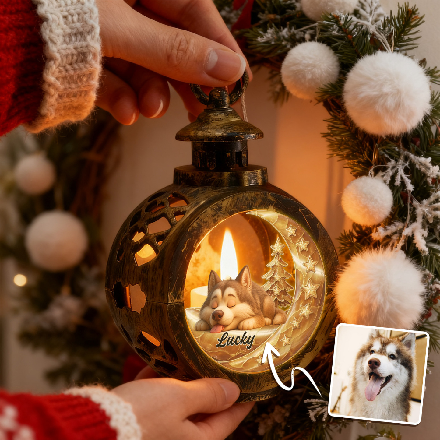 Custom Christmas Lantern Beside You Personalized Christmas Gifts for Pet Lovers Colorful - SantaSocks