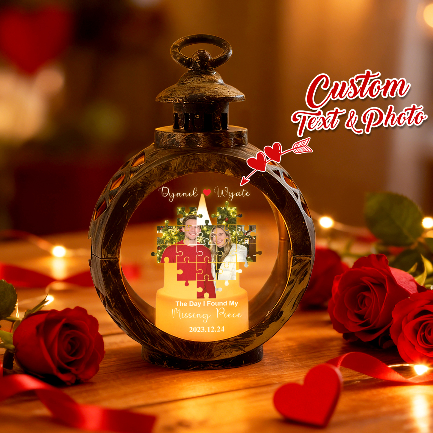 Custom Heart Lantern Beside You Photos Personalized Love Gifts for Boyfriend Husband - SantaSocks