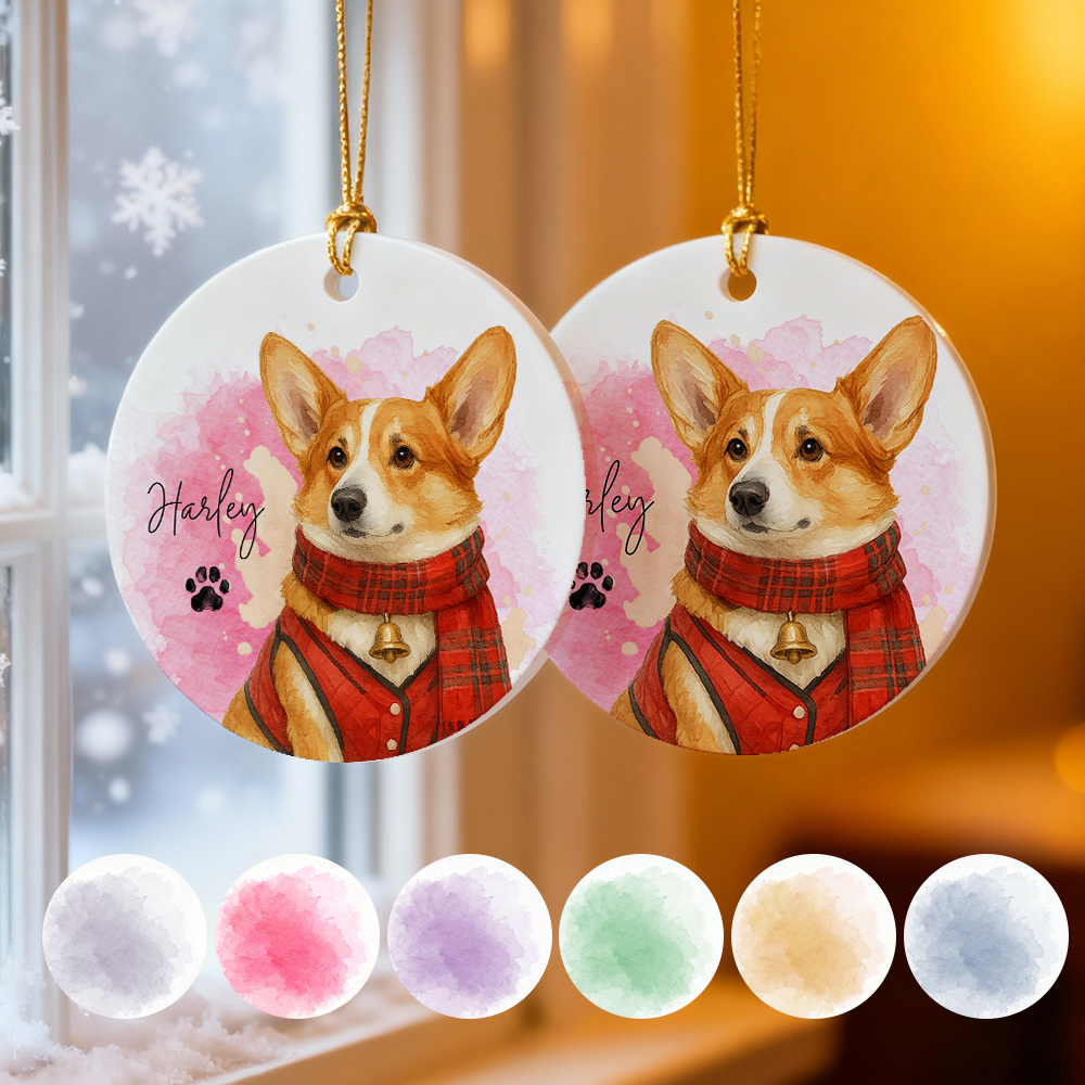 Custom Watercolor Pet Photo Ceramic Ornament Double-Sided Personalized Christmas Pet Ornament Christmas Decoration Gift - SantaSocks