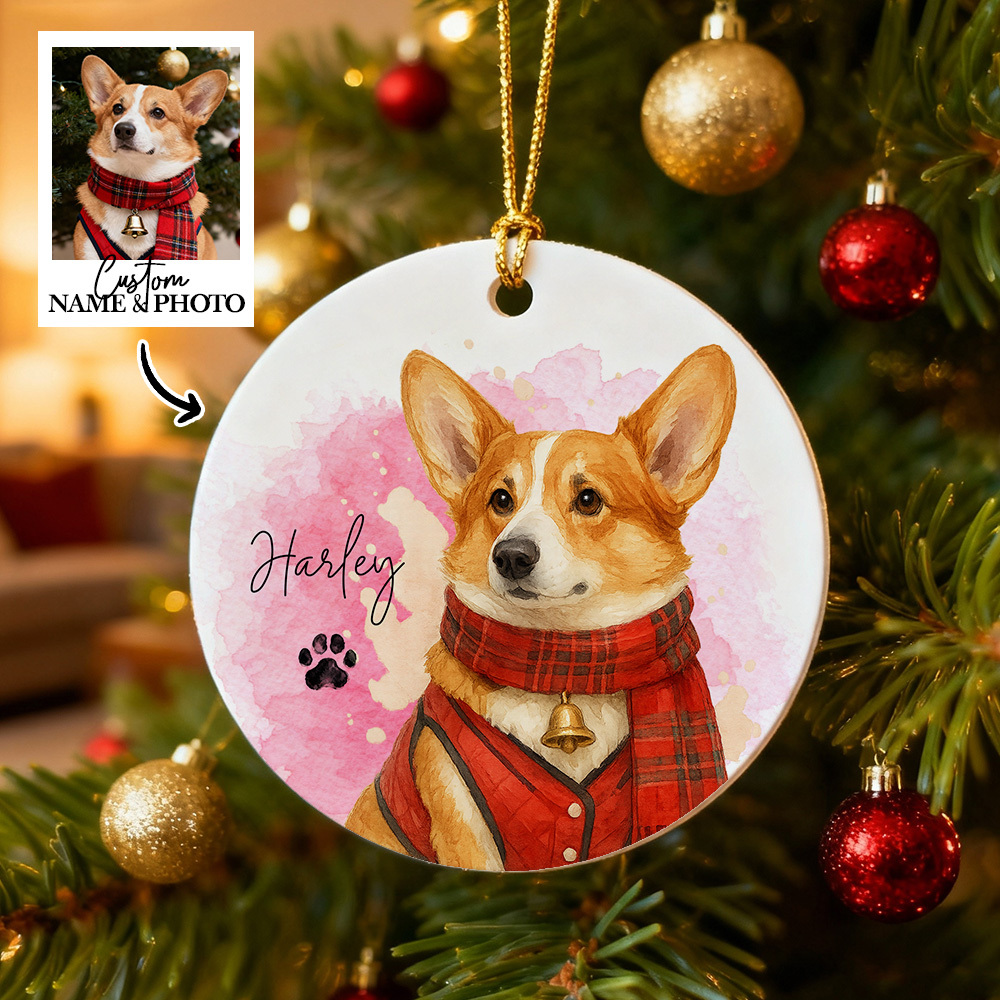 Custom Watercolor Pet Photo Ceramic Ornament Double-Sided Personalized Christmas Pet Ornament Christmas Decoration Gift - SantaSocks